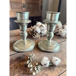 Vintage Revere Pewter Candlesticks Pair-Colonial Farmhouse Decor-USA-Primitive